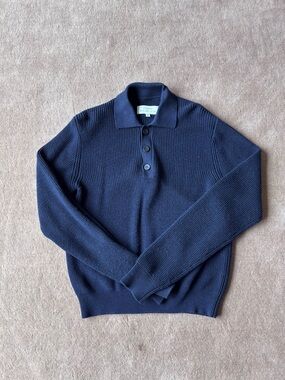 Studio Nicholson Merino Wool Polo Sweater | Size X-Small | Navy
